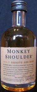 Monkey Shoulder
batch 27
smooth and rich
blended malt scotch whisky
distilled and maturen in Dufftown, Scotland by
William Grant & Sons Ltd, family owned since 1887
40%