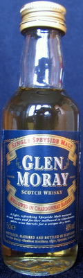 Glen Moray
single speyside malt
estd. 1897
scotch whisky
mellowed in chardonnay barrels
distilled, matured and bottled in Scotland
The Glen Moray - Glenlivet Distillery, Elgin, Speyside, Scotland
40%