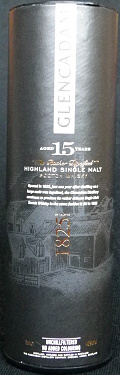 Glencadam
aged 15 years
The Rather Dignified
highland single malt
scotch whisky
established 1825
unchillfiltered - no added colouring
distilled, matured and bottled in Scotland
The Glencadam Distillery Company, Brechin, Angus, Scotland
46%