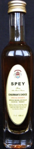 Spey
Chairman`s choice
special reserve
single highland malt
scotch whisky
Harvie`s of Edinburgh Ltd.
40%