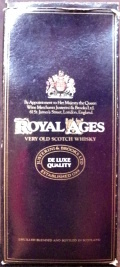 Royal Ages
by appointment to Her Majesty the Queen
Wine Merchants Justerini & Brooks Ltd., London, England
very old scotch whisky
de luxe quality
established 1749
distilled blended and bottled in Scotland
King George II 1727-1760
King George III 1760-1820
King George IV 1820-1830
King William IV 1830-1837
Queen Victoria 1837-1901
King Edward VII 1901-1910