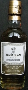 The Macallan
est. 1824
Gold
exclusively matured in sherry oak casks from Jerez, Spain
Highland Single Malt
Scotch Whisky
distilled and bottled by
The Macallan Distillers Ltd
Easter Elchies, Craigellachie, Scotland
40%