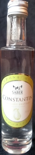 Hruškový destilát
pear distillate
Saber Distillery
Saber
Constantin
odroda: Williams
výrobca: Beáta Janštová, Saber sro. Slovakia
42%