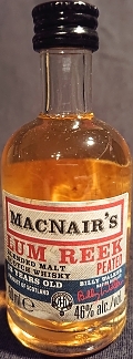 MacNair`s
Lum Reek
Peated
Single Malt Scotch Whisky
12 years old
Billy Walker master distiller
product of Scotland
The Glenallachie Distillers Co. Limited, Aberlour, Scotland
46%