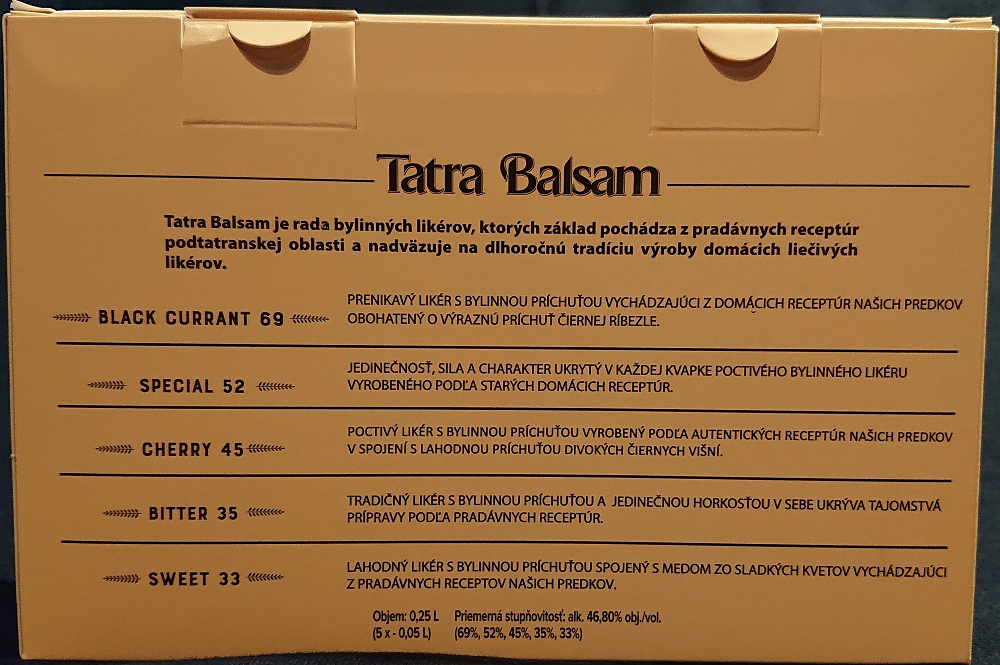 Tatra Balsam
Black Currant 69
Special 52
Cherry 45
Bitter 35
Sweet 33
Nestville Distillery
BGV, s.r.o., Hniezdne, Slovensko
