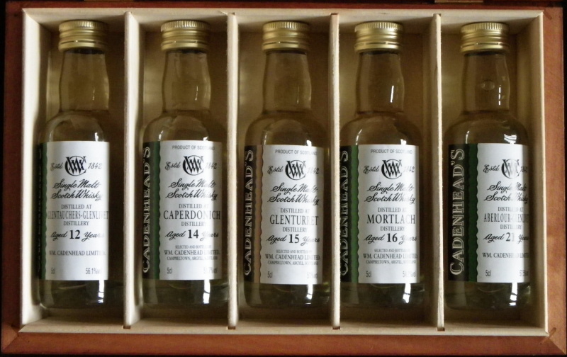 Cadenhead`s
single malt scotch whisky
Glentaucher-Glenlivet - Caperdonich - Glenturret - Mortlach - Aberlour-Glenlivet
Wm. Cadenhead Limited, Campbeltown, Argyll, Scotland
