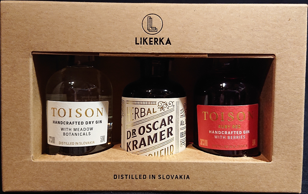 Likerka
Toison handcrafted dry gin with meadow botanicals
Herbal Dr Oscar Kramer Liqueur
Toison ruby red handcrafted gin with berries
Distilled in Slovakia
spirit company, s.r.o., Trenčianske Teplice