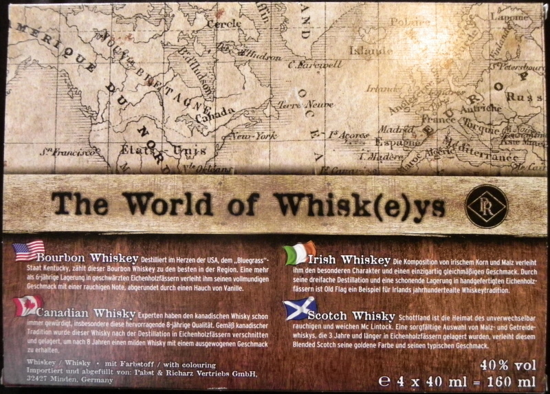 The World of Whisk(e)ys
Bourbon Whiskey - Canadian Whisky - Irish Whiskey - Scotch Whisky